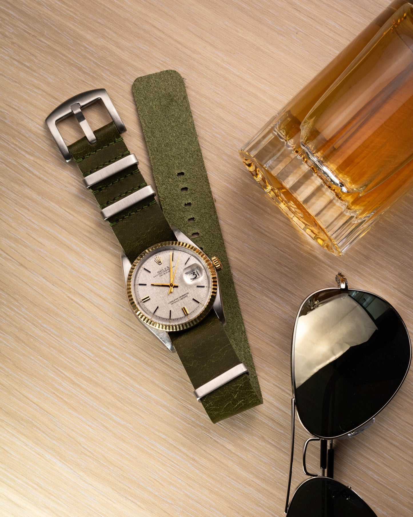 Military Leather Strap Olive Green