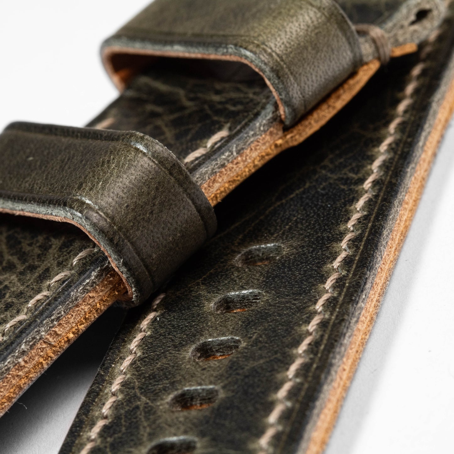 Panerai style Leather strap Olive/Grey