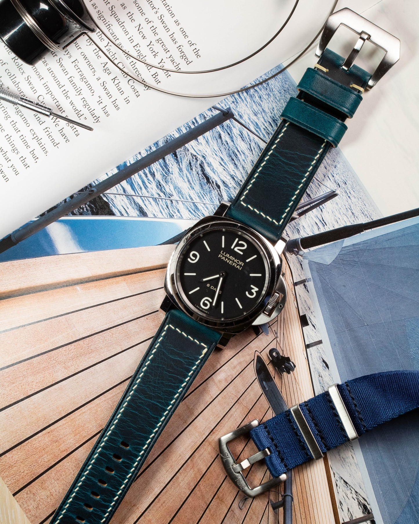 Panerai style Leather strap Blue